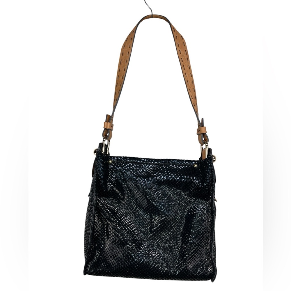 Sondra Roberts Squared Black Metallic Scale Textured Shoulder Bag Purse